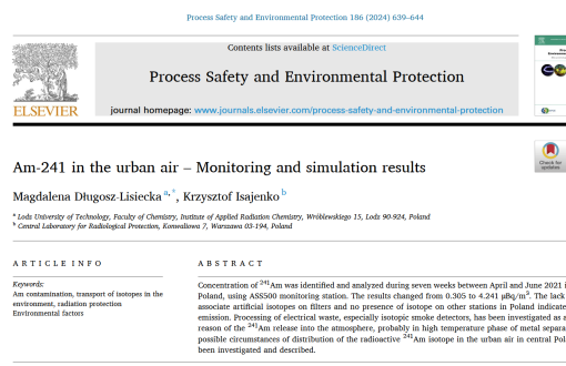Article in Process Safety and Environmental Protection